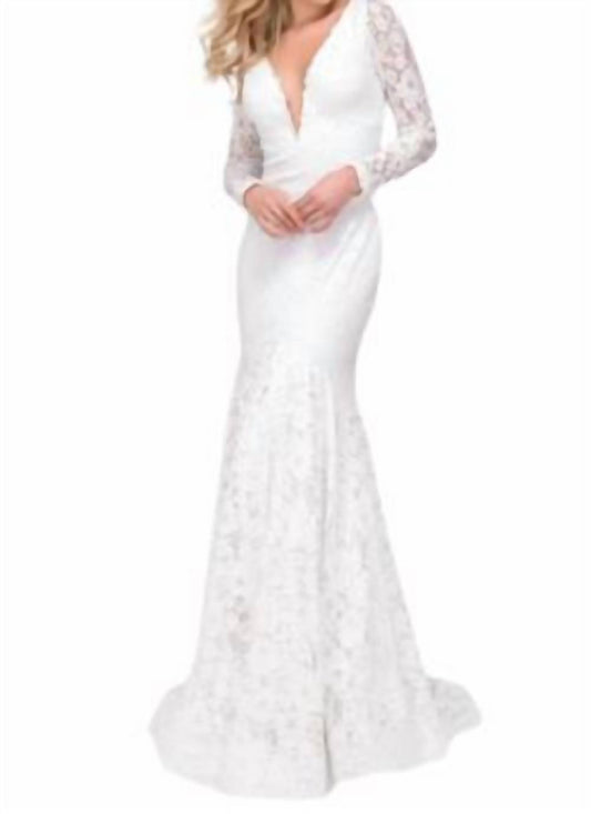 Jovani - Long Sleeve Lace Wedding Gown