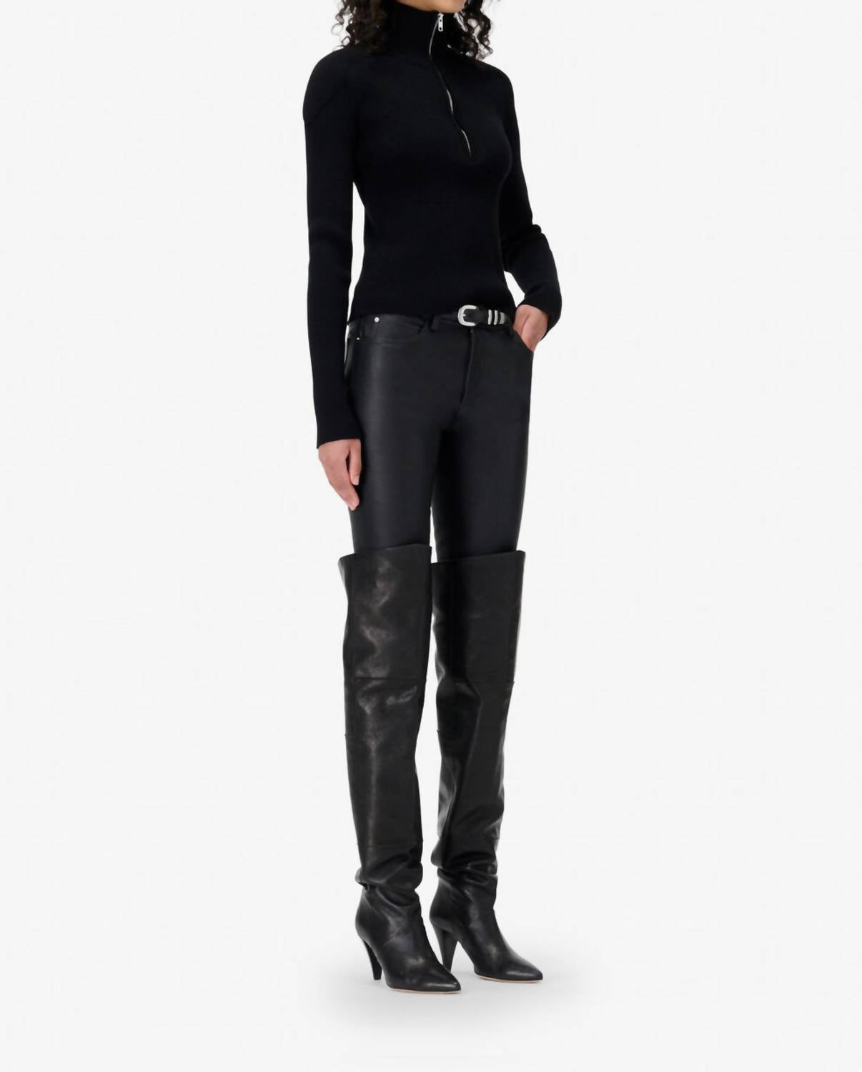 IRO Ambra Half Zip Ribbed Sweater in black - women's sweater - alternate view
