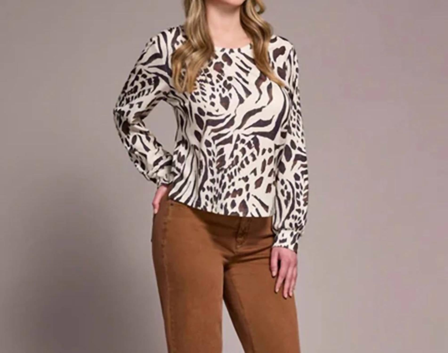 Tribal - Long Sleeve Crew Neck Top With Shirttail