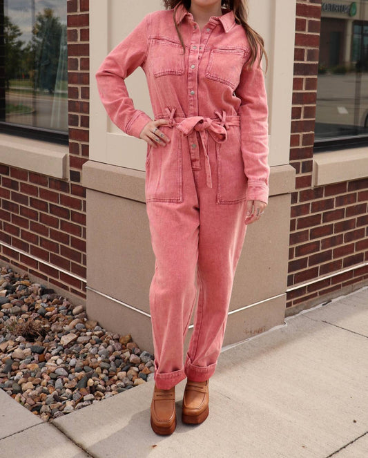 Skies Are Blue - Long Sleeve Cotton Twill Jumpsuit