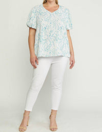 entro Watercolor Puff Sleeve Blouse in green - women's blouse - view 7