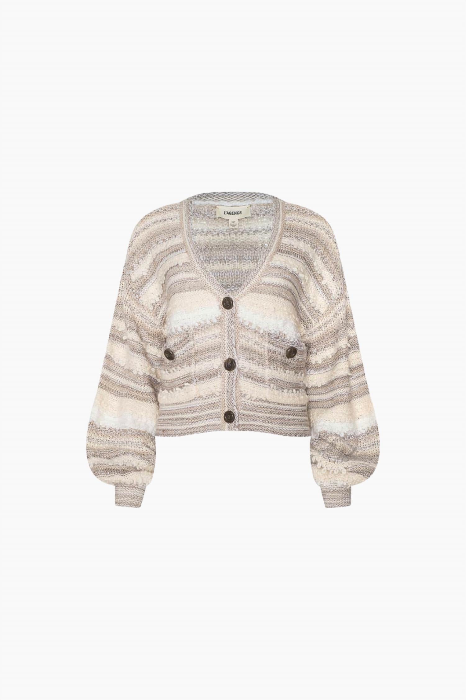 L'Agence Harriet Long Blouson Sleeves Cardigan in natural multi - women's cardigan - view 4