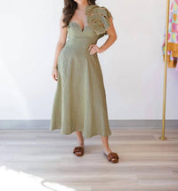 Farm Rio - Striped Monstera Leaf Midi Dress