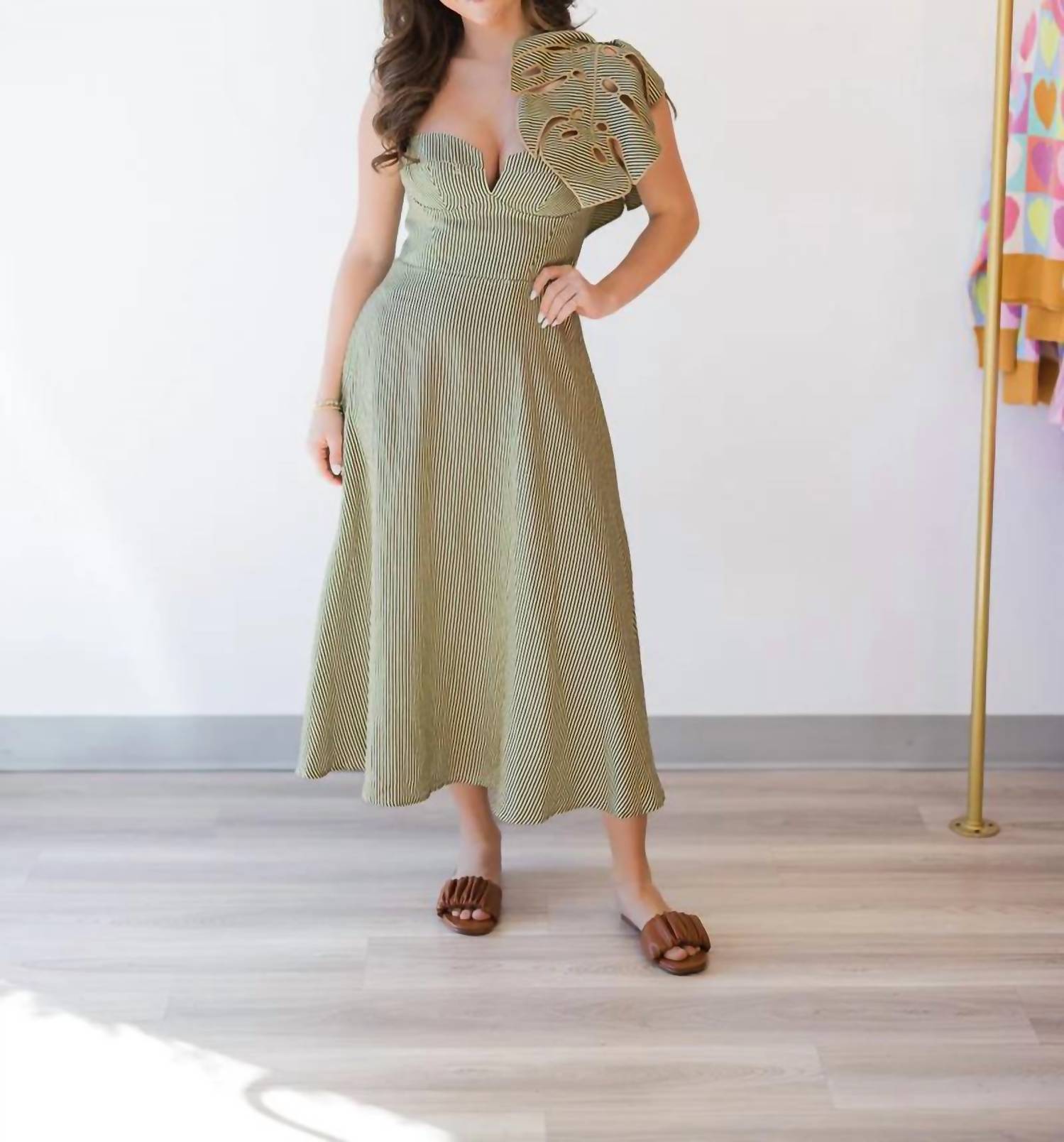 Farm Rio - Striped Monstera Leaf Midi Dress