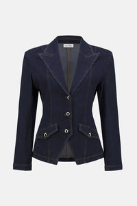 Joseph Ribkoff - September Stretch Denim Fitted Blazer With Gold Buttons