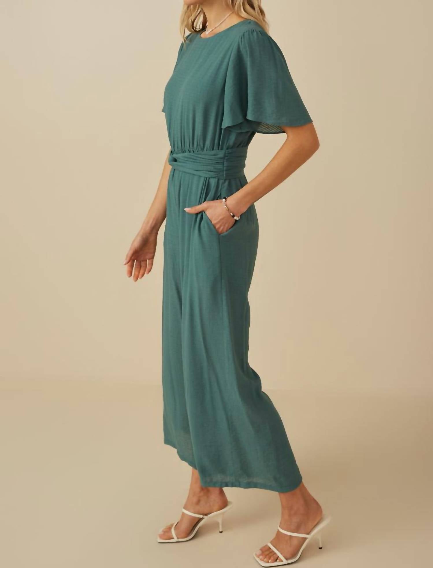 Hayden LA Whisper Linen Romper in teal - women's pants - alternate view