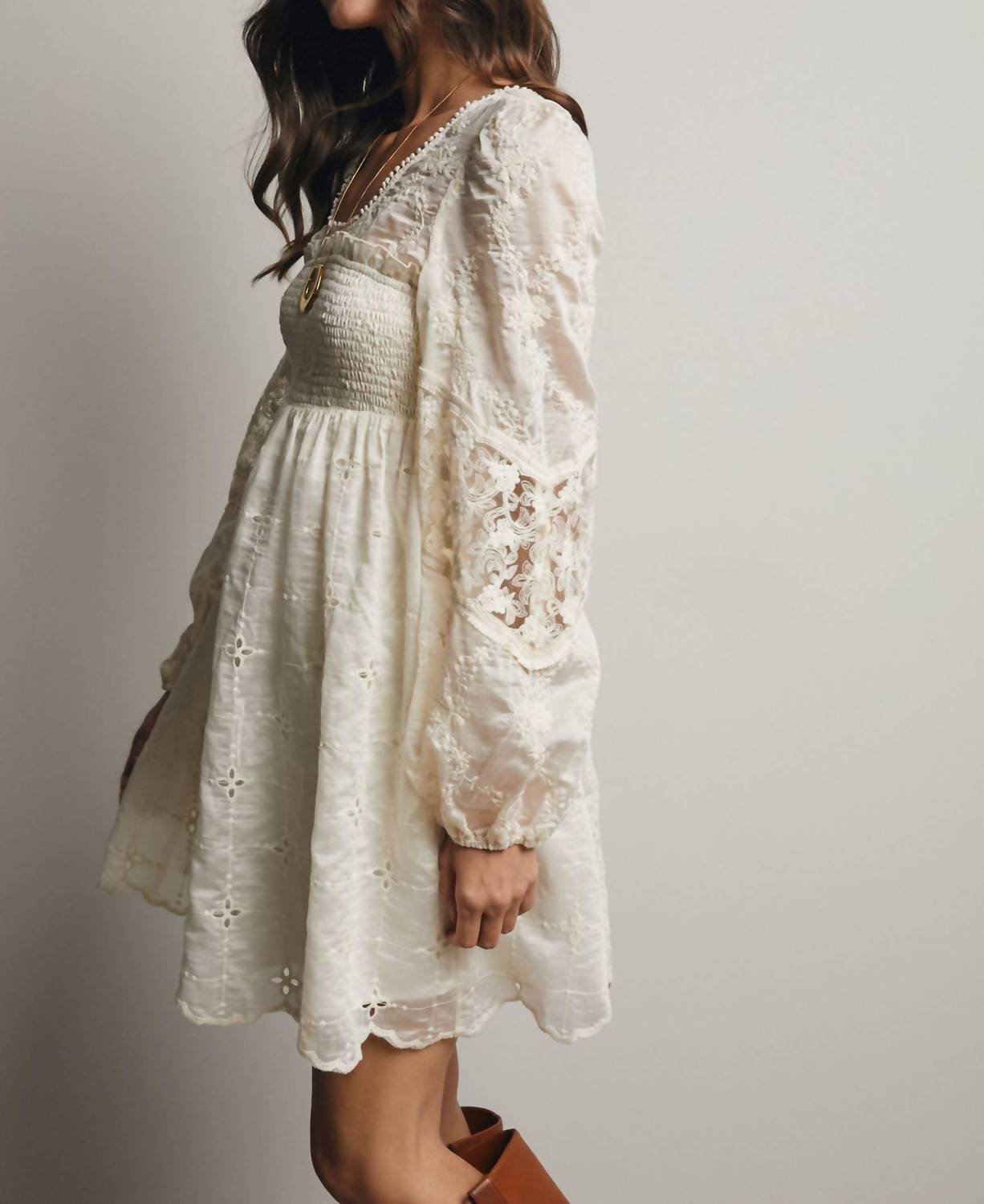 Forte The Ada Embroidered Lace Mini Dress in cream - women's dress - alternate view
