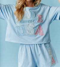 Peach Love - Made in USA Pearl and Lace Top