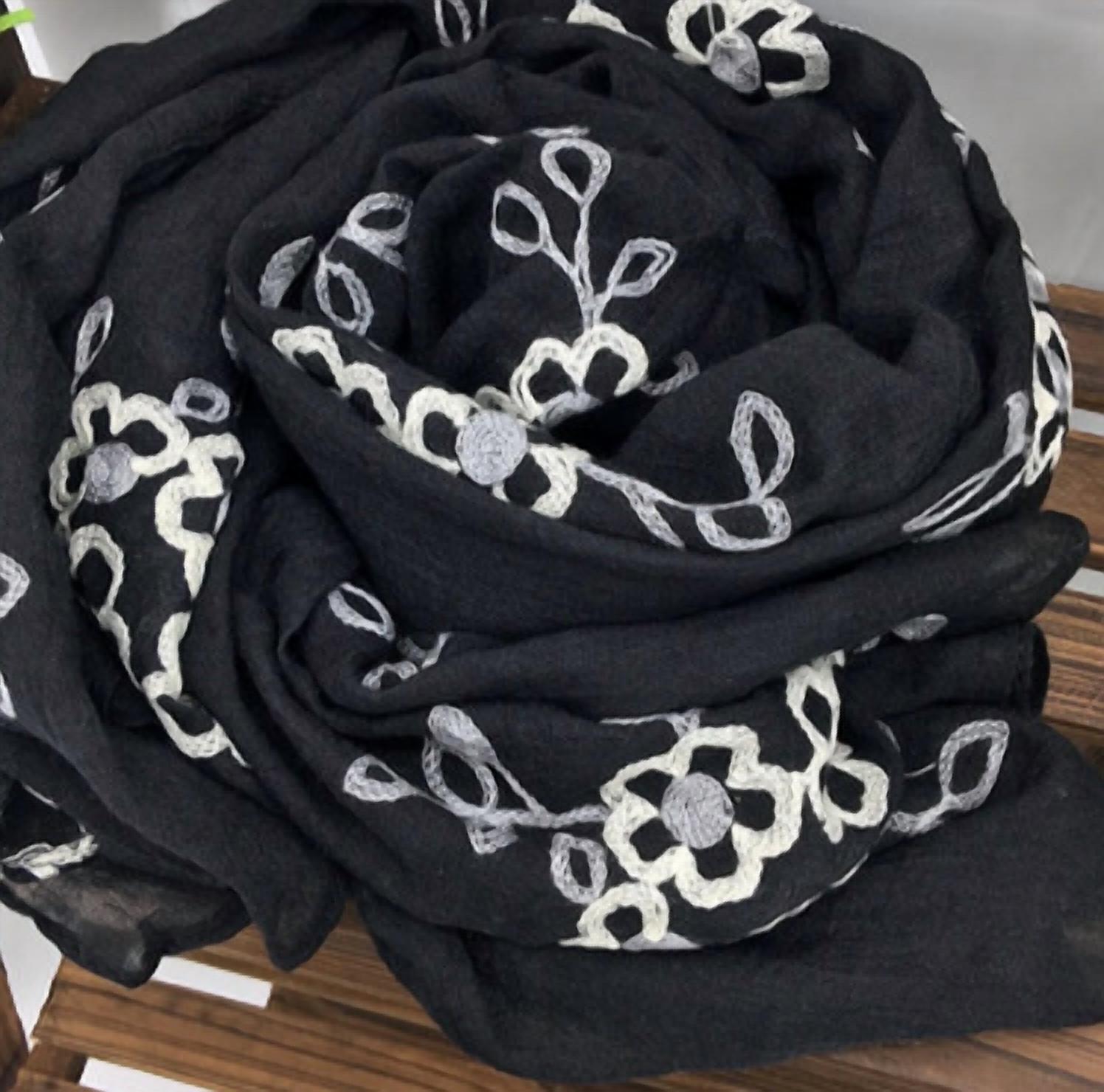 Touch Of Style - Women's Embroidered Floral Scarf