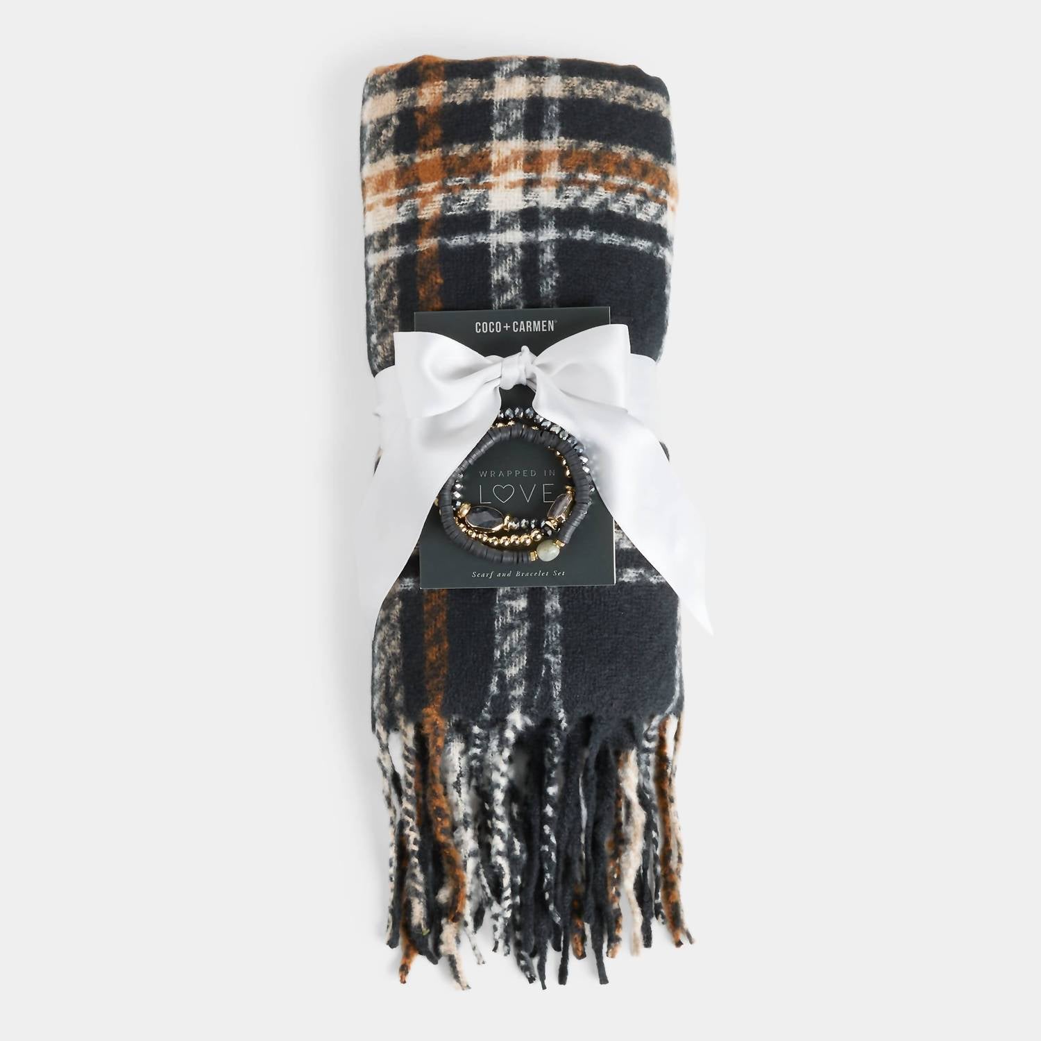 COCO + CARMEN Women's Woven Scarf & Bracelet Gift Set - Winter Accessory in black - women's scarf - detail view