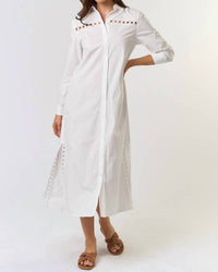 Lalavon - Embroidered Button Down Midi Dress