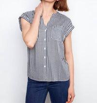 Charlie B - Printed Gingham Short Sleeve Blouse