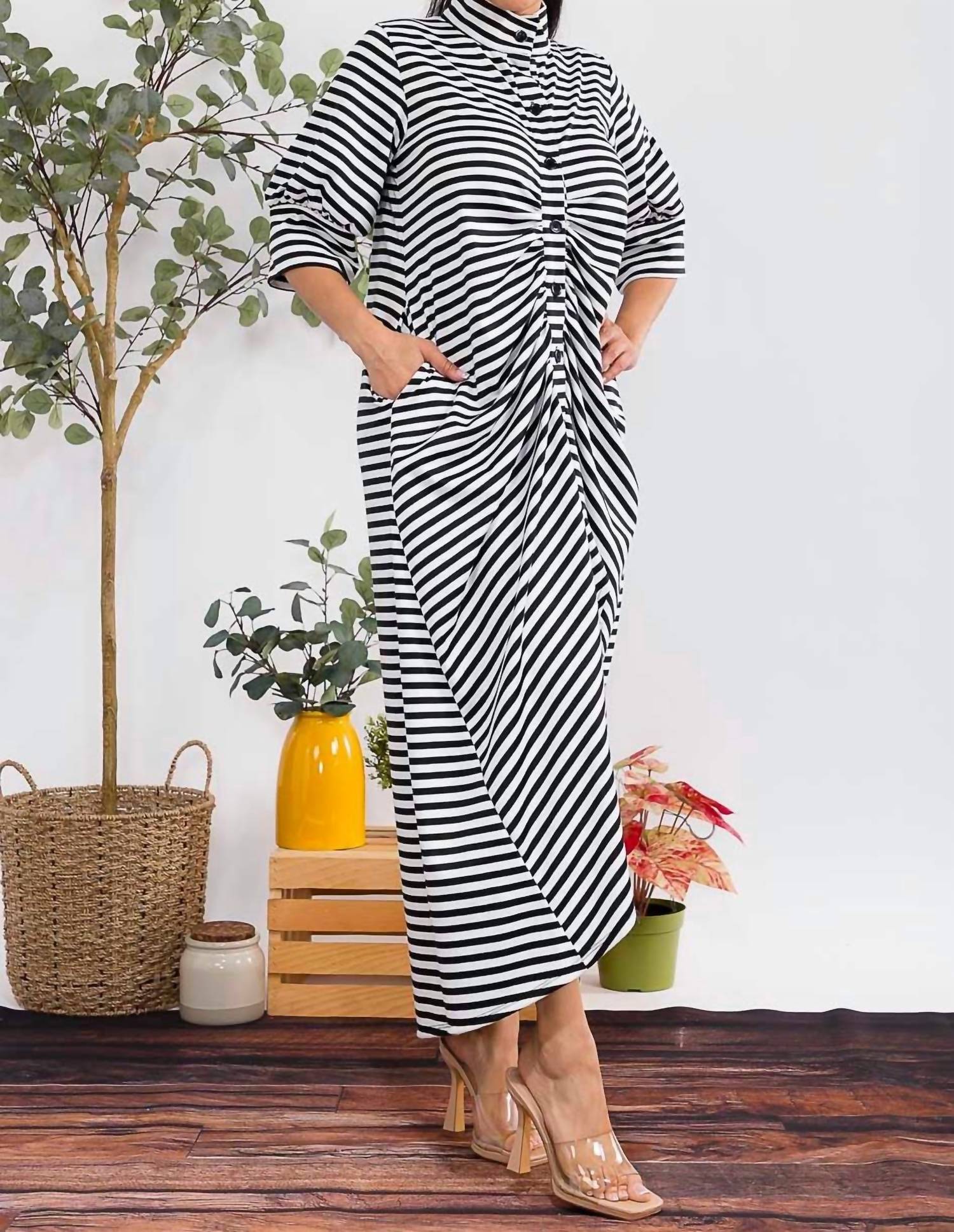Karen T Design - Button Down Stripe Midi Dress
