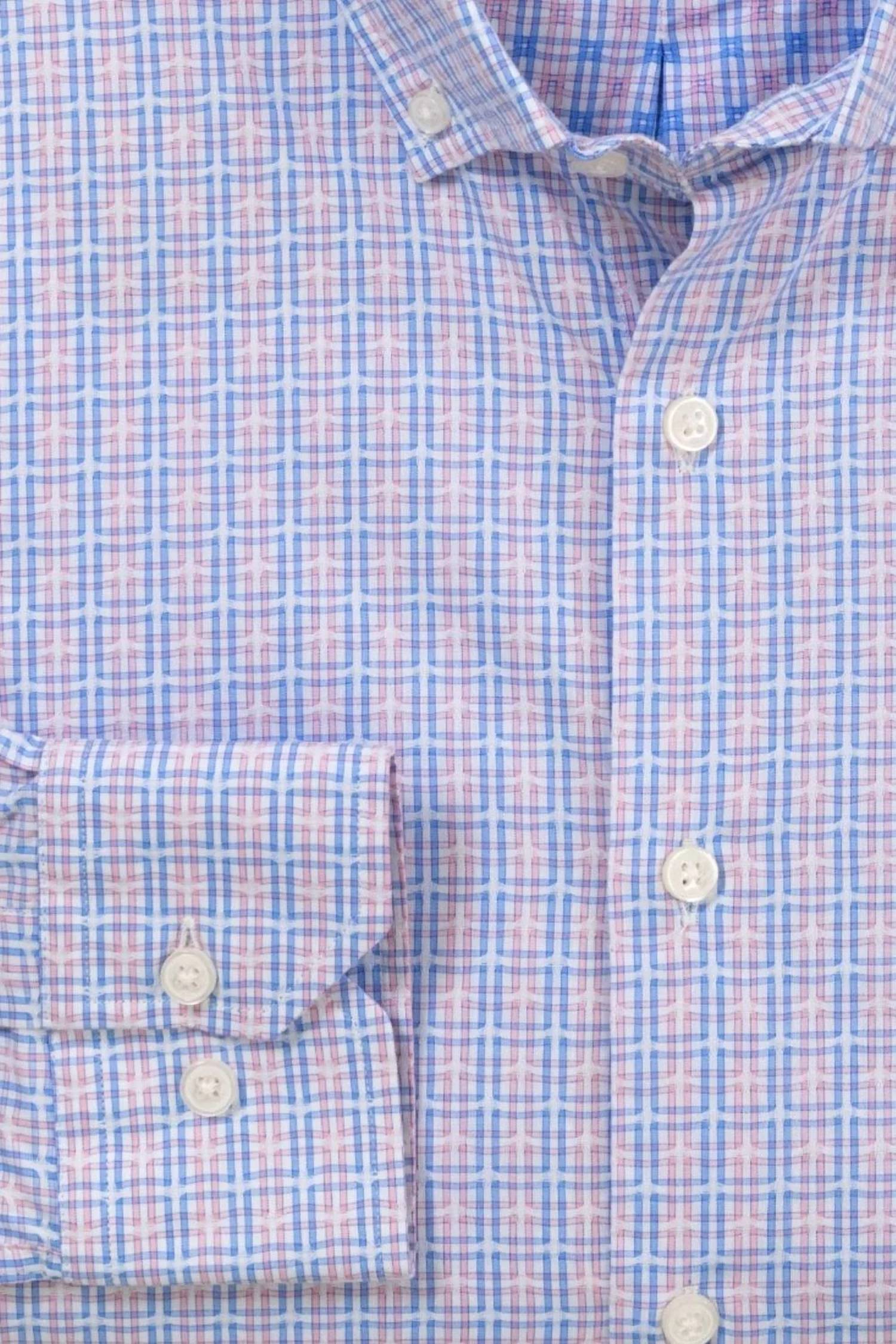 Scott Barber - Men's Jacquard Plaid Cotton Windowpane Check Sport Shirt
