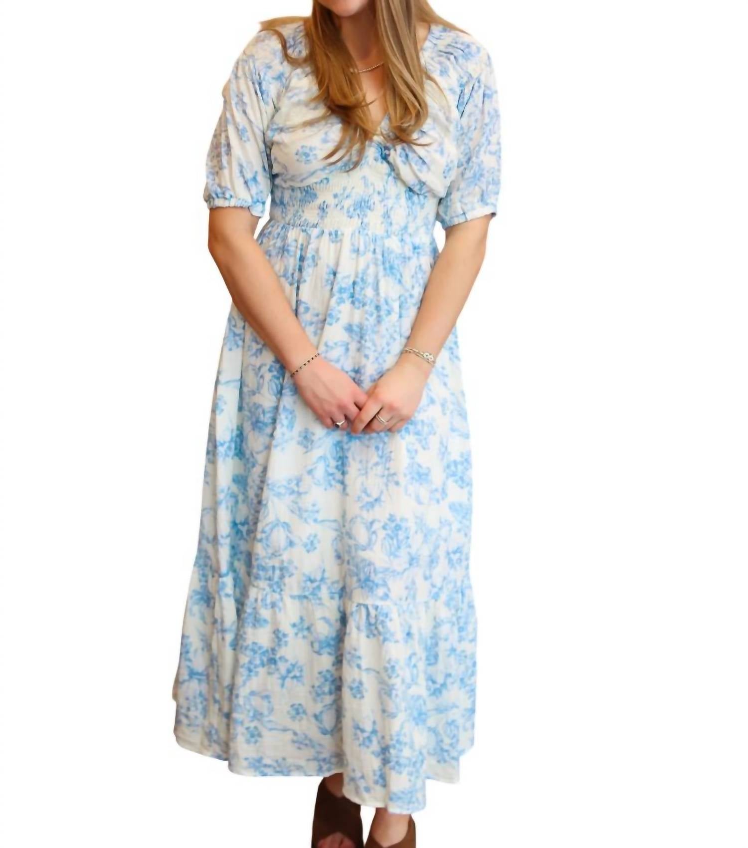 Mystree - Puff Sleeve Smocked Maxi Dress