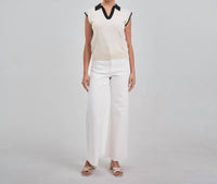 Able - Contrast Collared V Neck Knit Top