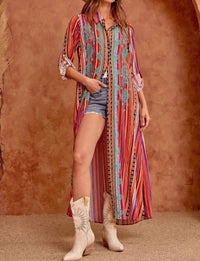 Andree By Unit - Embroidered Striped Duster Midi Dress