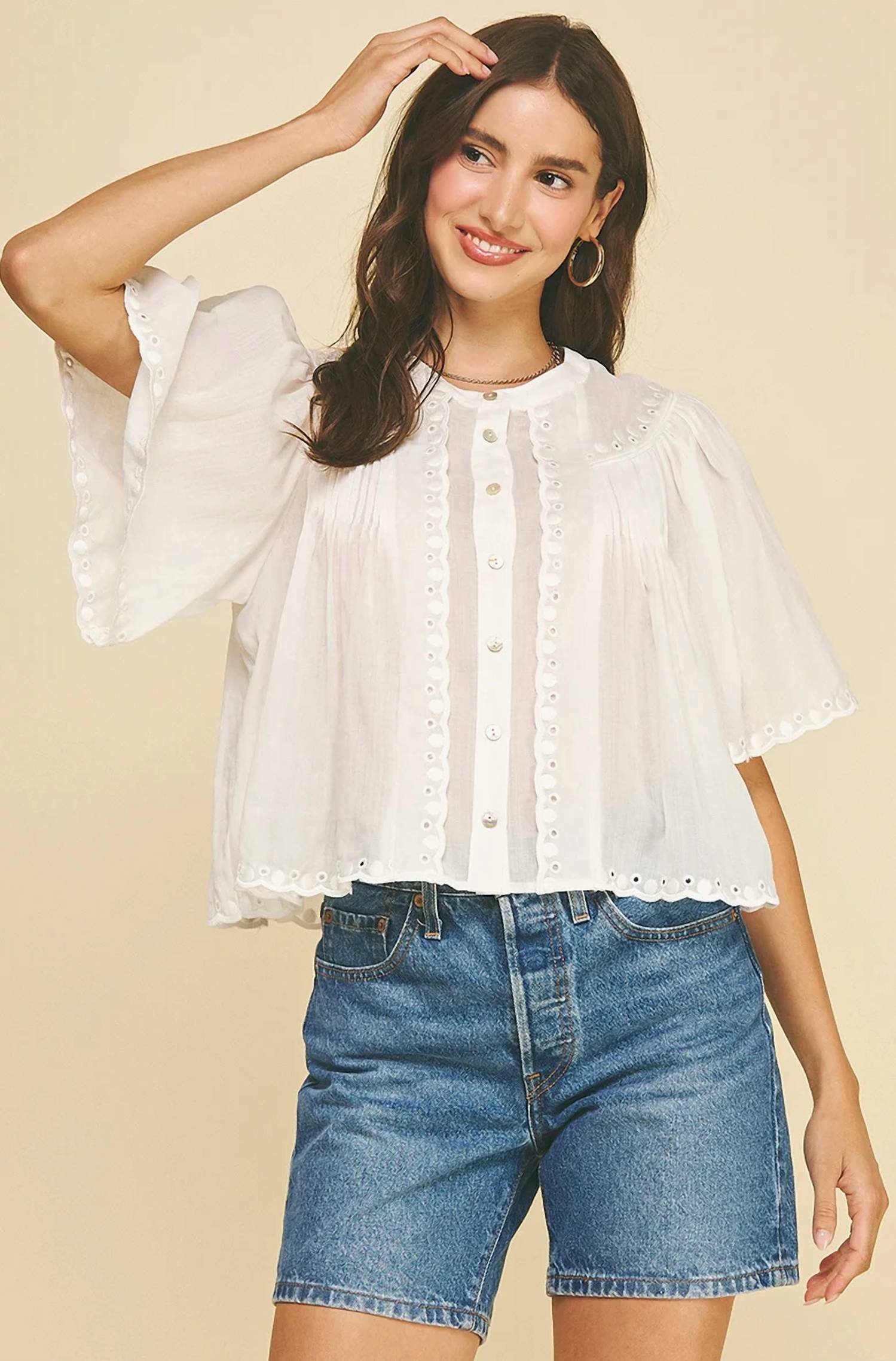 Pinch - Eyelet Button Down Blouse