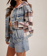 Hem & Thread - Brushed Plaid Contrast Hooded Jacket
