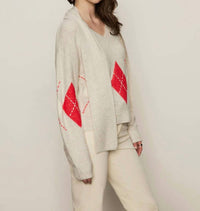 Sanctuary Argyle Scarf Sweater in tulip multi argyle - women's cardigan - detail view