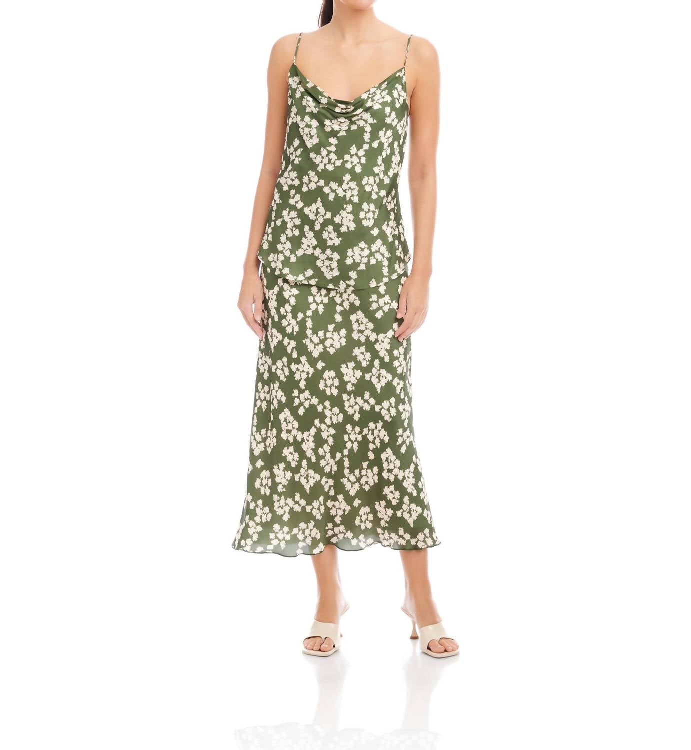 Fifteen Twenty Drape Cami in green print - women's shirt - detail view