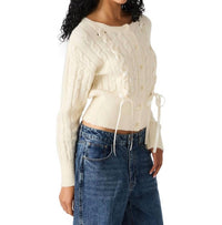 STEVE MADDEN Saidee Cable Ribbon Cardigan in cream - women's cardigan - detail view