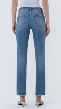 VERVET BY FLYING MONKEY Mid Rise Ankle Slim Straight Slight Distressed Jeans in medium wash - women's jeans - detail view
