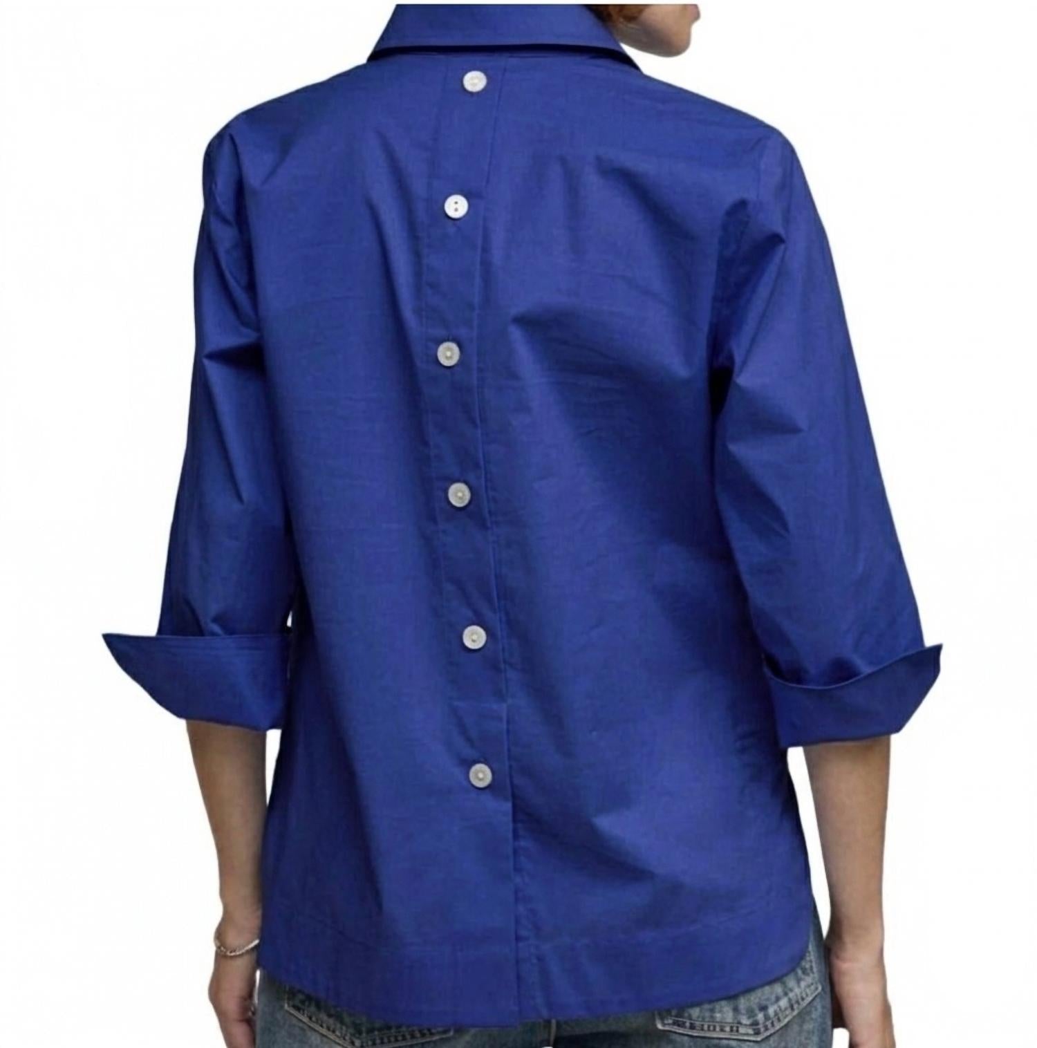Hinson Wu Aileen 3/4 Sleeve Button Back Top in marine blue - women's blouse - alternate view