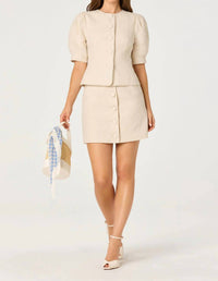 Astr - Cailey Crochet Trim Button-front Mini Skirt