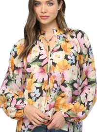 Fate - Nicole Floral Tie Neck Blouse