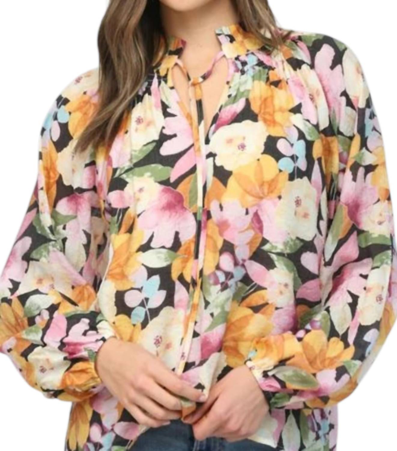 Fate - Nicole Floral Tie Neck Blouse