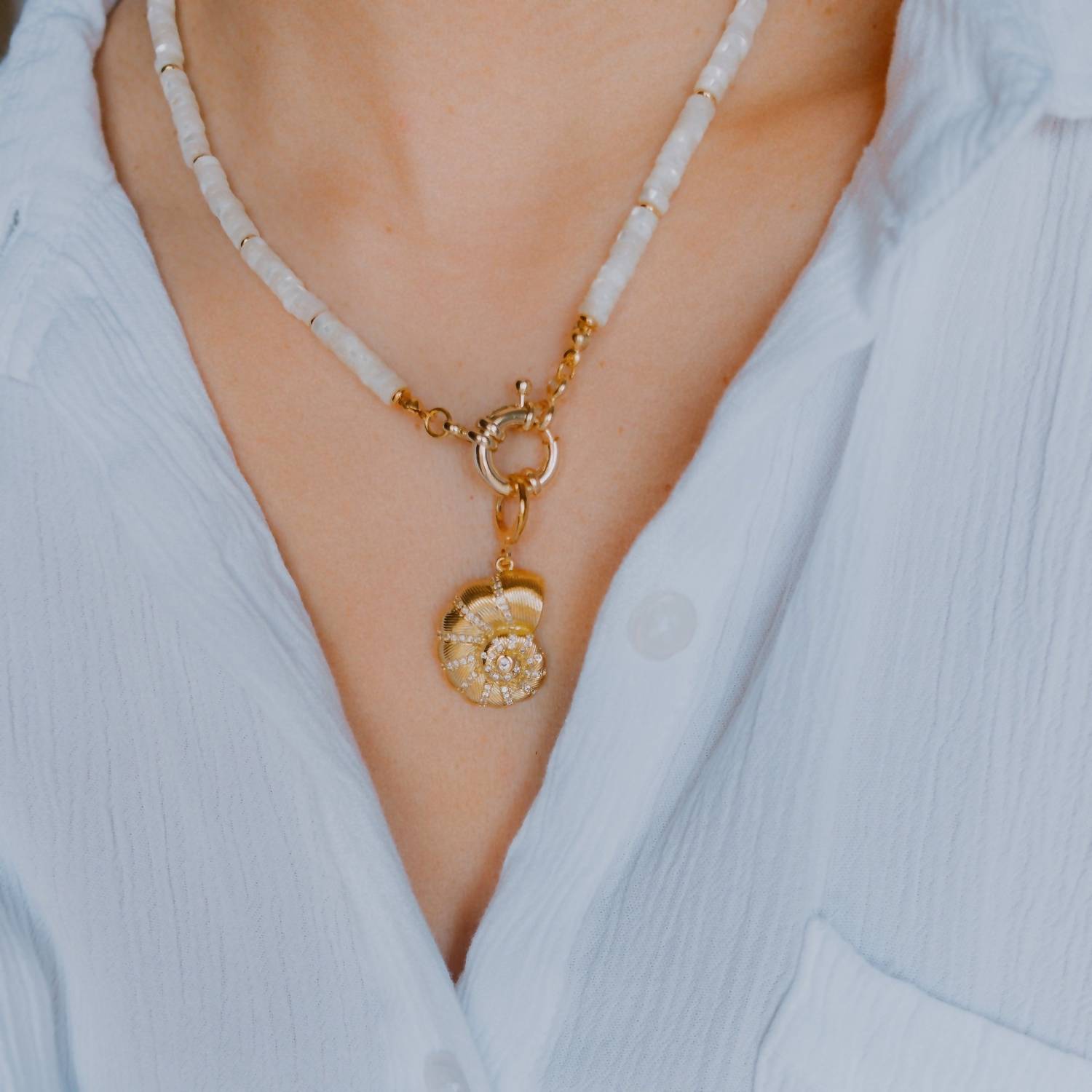 Gemelli - Biscayne Beaded Necklace With Shell Charm