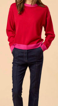 lalavon Two Tone Trim Sweater in red - women's sweater - detail view