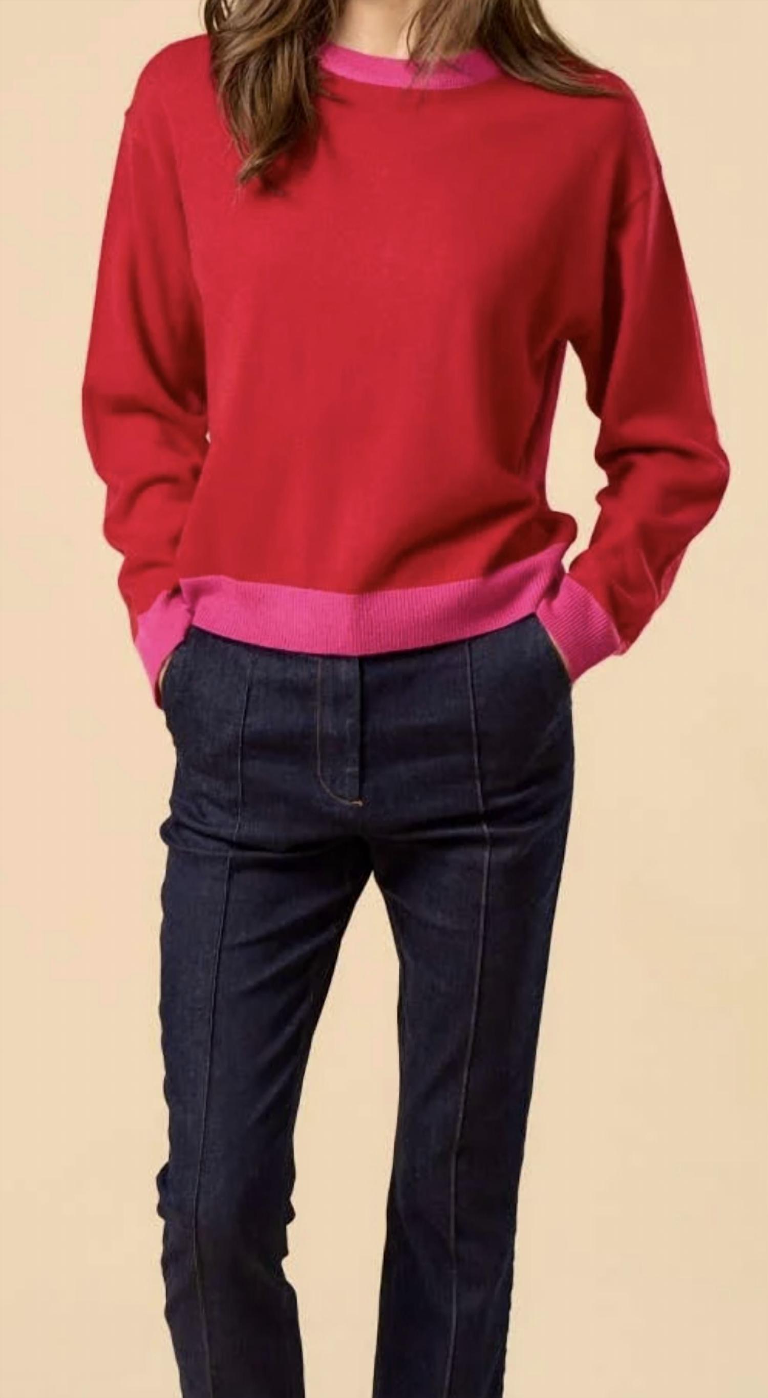 lalavon Two Tone Trim Sweater in red - women's sweater - detail view