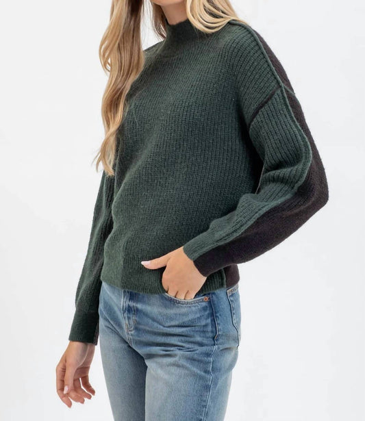 Blu Pepper - Color Block Mock Neck Exposed Seam Knit Sweater
