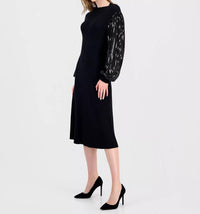 T Tahari - Embellished-sleeve Ribbed Dress