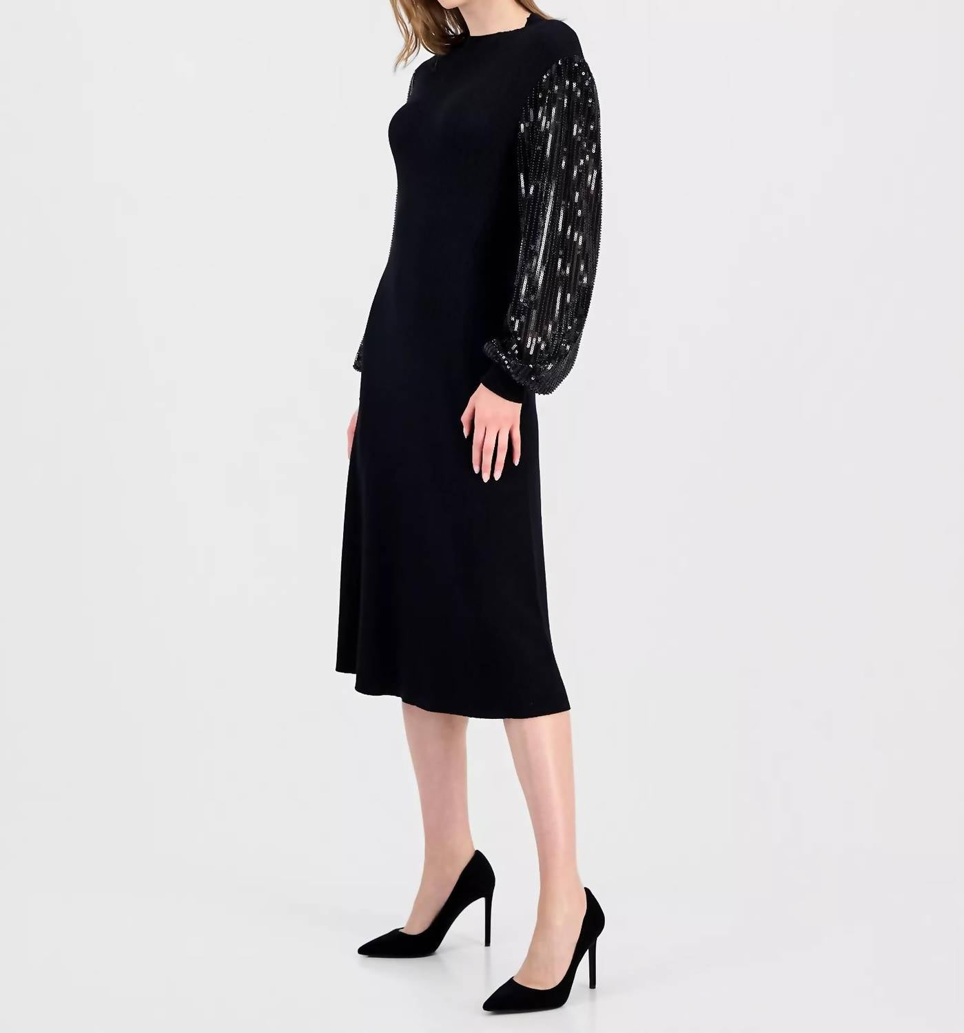 T Tahari - Embellished-sleeve Ribbed Dress