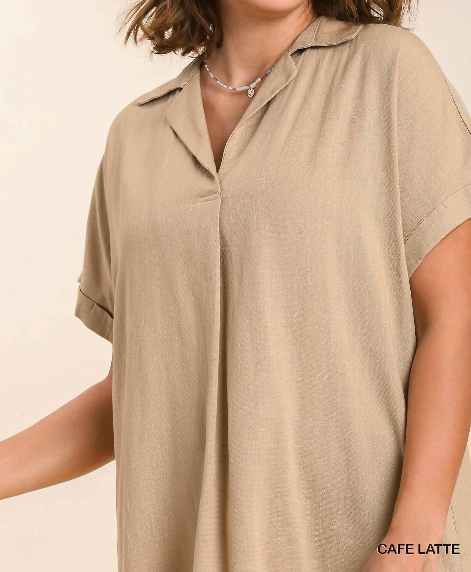 Umgee - High-low Scoop Frayed Hemline V-neck Dress - Plus