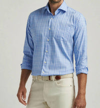 PETER MILLAR Ullswater Crown Lite Cotton Stretch Shirt in cottage blue - men's long sleeve top