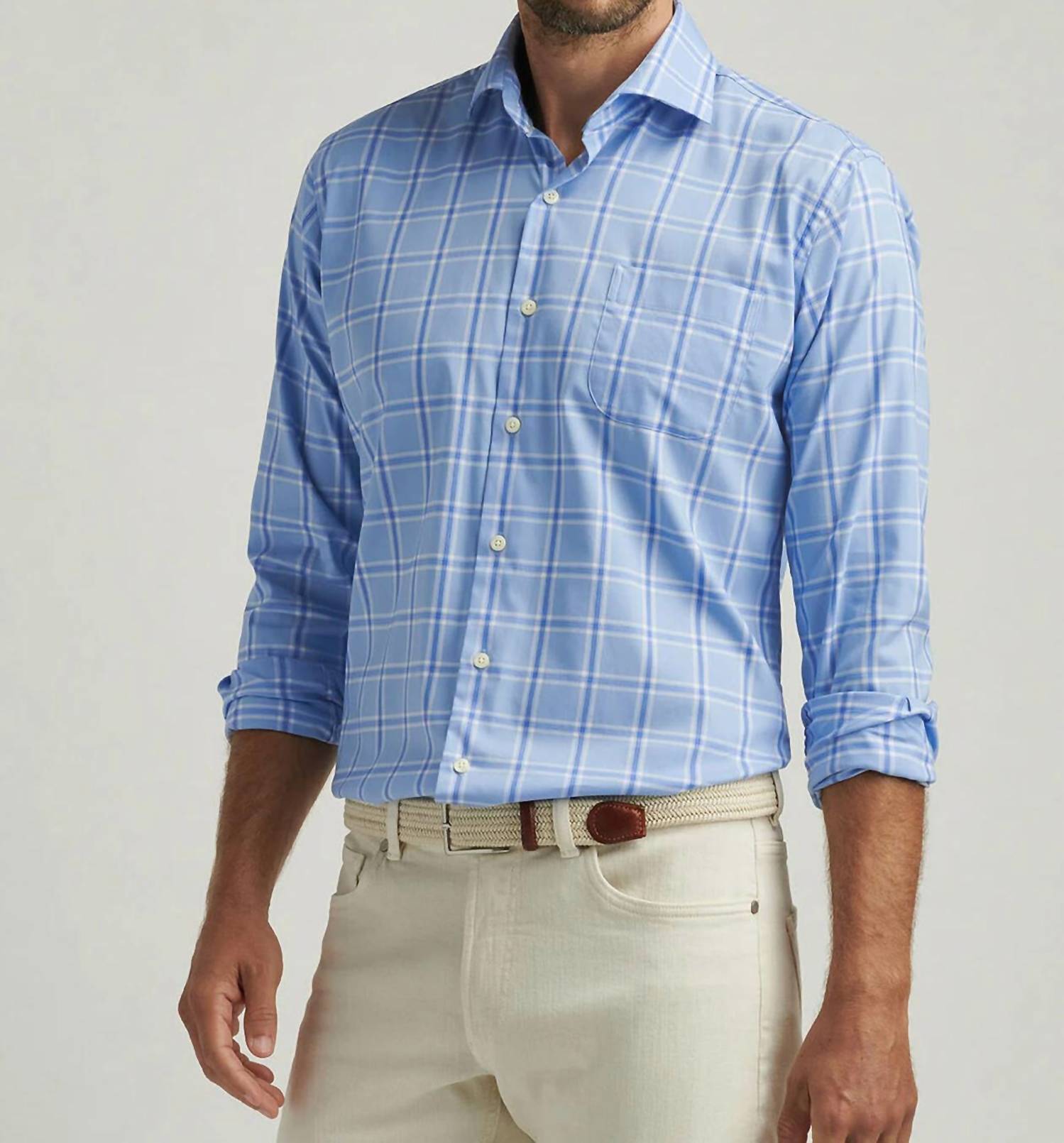 PETER MILLAR Ullswater Crown Lite Cotton Stretch Shirt in cottage blue - men's long sleeve top