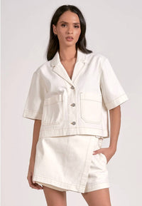 Elan - Jen Button Front Short Sleeve Top