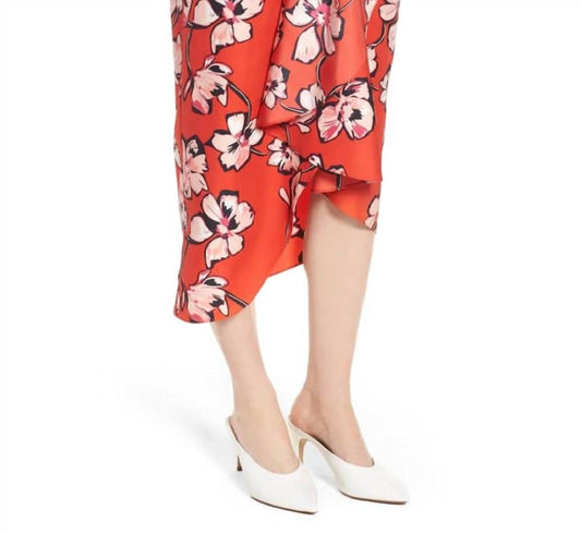 Lewit - Hibiscus Floral Faux Wrap Silk Midi Skirt