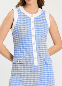 Tyler Boe Kirk Knit Dress in vista blue white - women's dress - detail view
