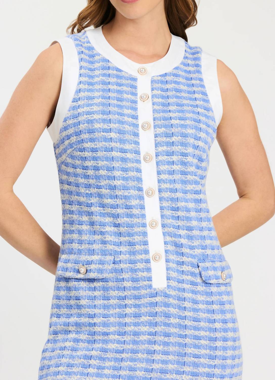 Tyler Boe Kirk Knit Dress in vista blue white - women's dress - detail view