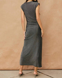 Dress Forum - Metallic Mock Neck Midi Slit Dress