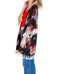 Umgee - Floral Frayed Tassel Kimono