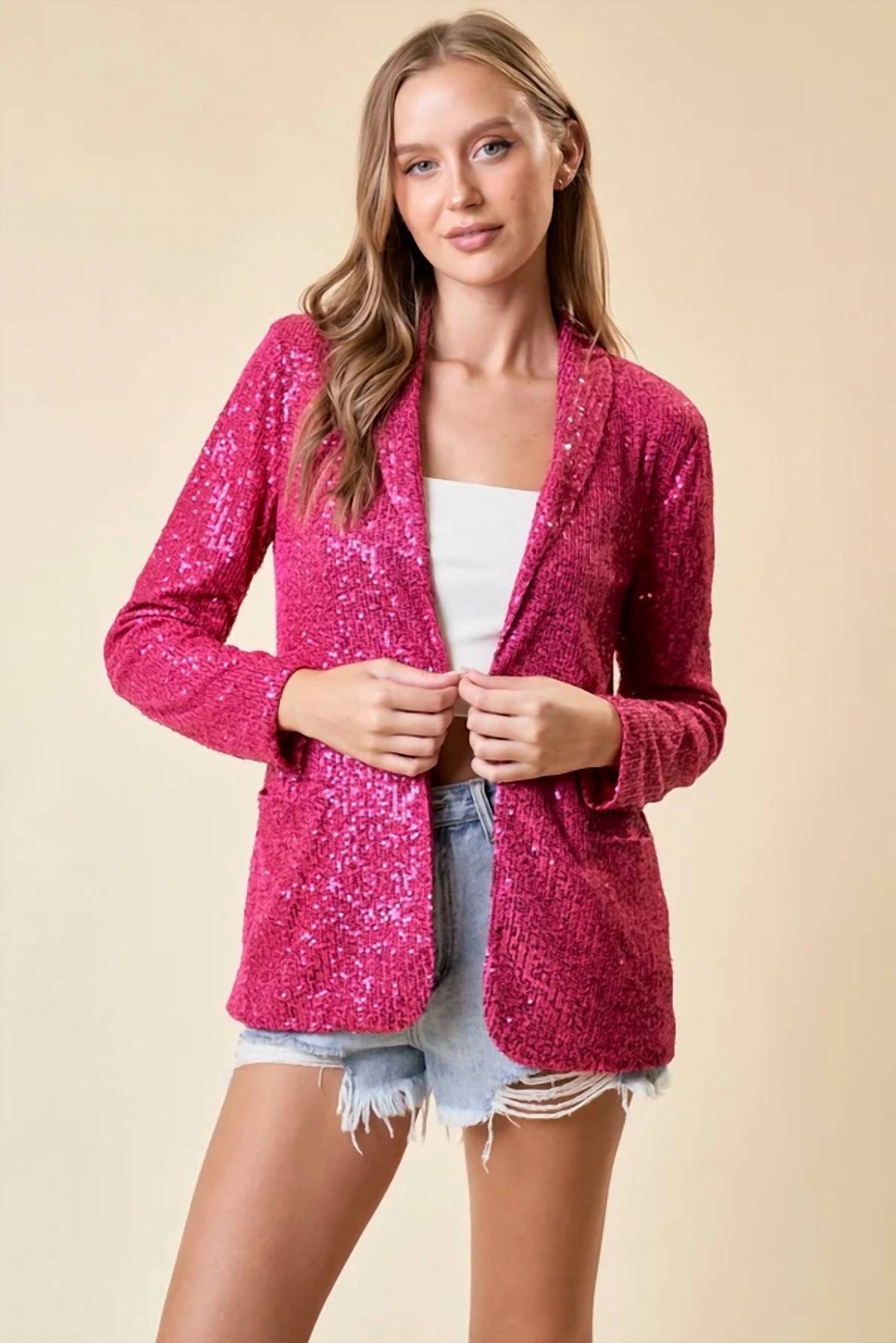 Doe And Rae - Open Front Sequin Blazer