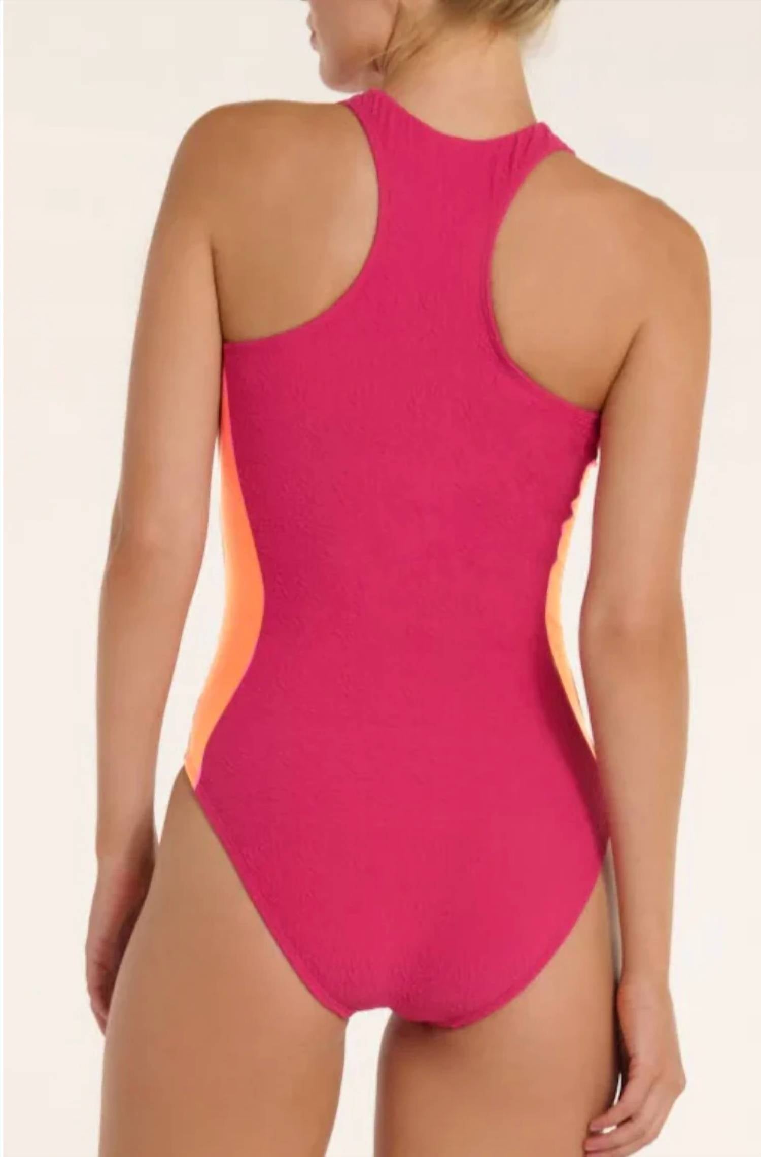 Hermoza - Margaret High Neck Zipper One-piece Swimsuit