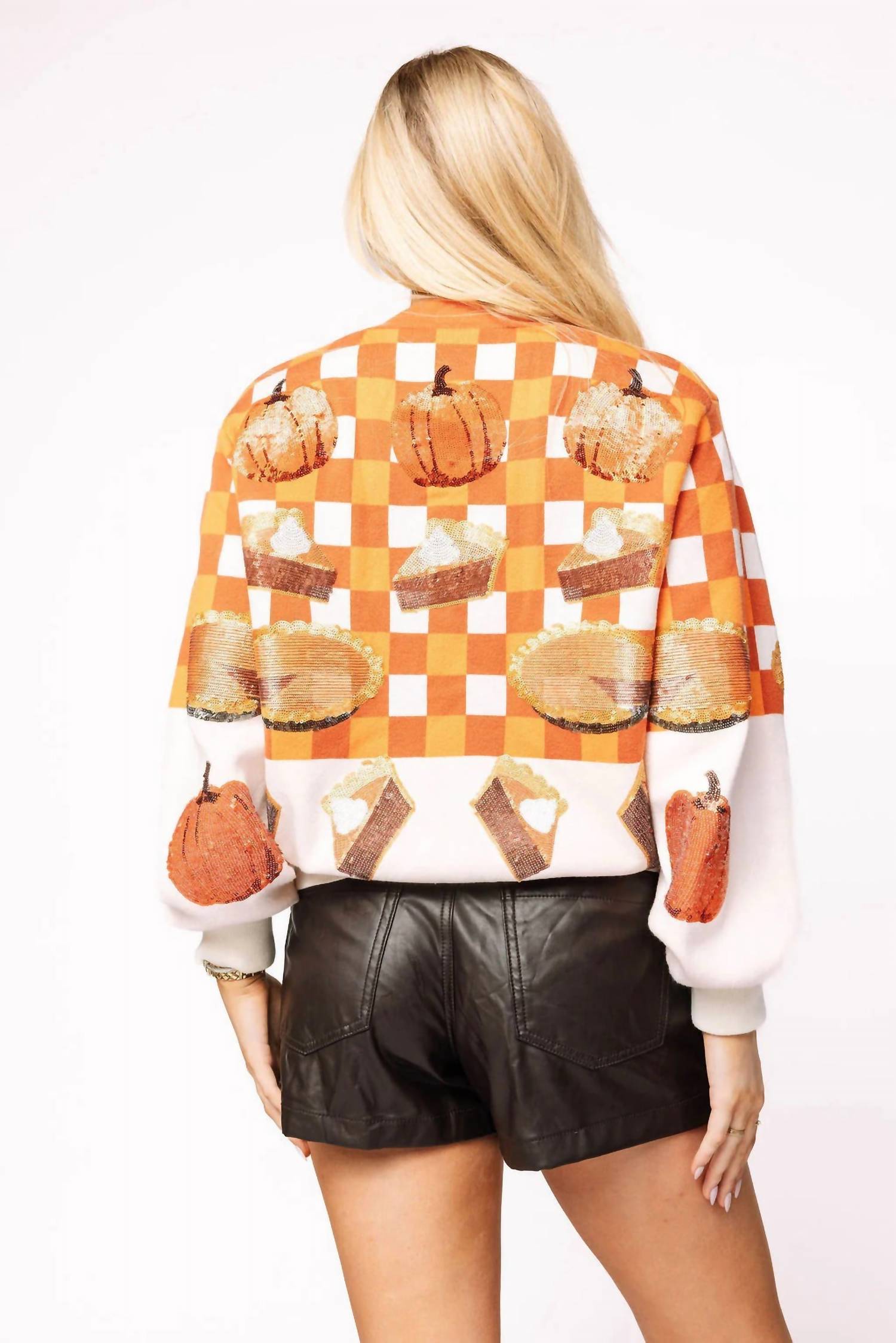 Queen Of Sparkles - Checkered Pumpkin Pie Button Up Cardigan