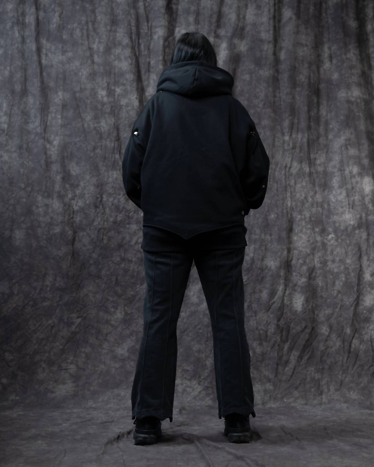 Steady Hands Bat Wing Hoodie in black red - women's top - alternate view
